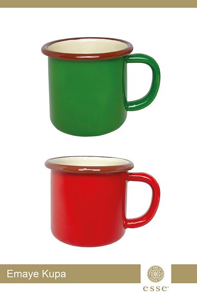 Esse Green and Red Enamel Mug - Retro Series Set of 2