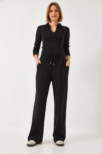 Bianco Lucci Women's Zippered Palazzo Rib Fabric Bottom Top Suit 60261296