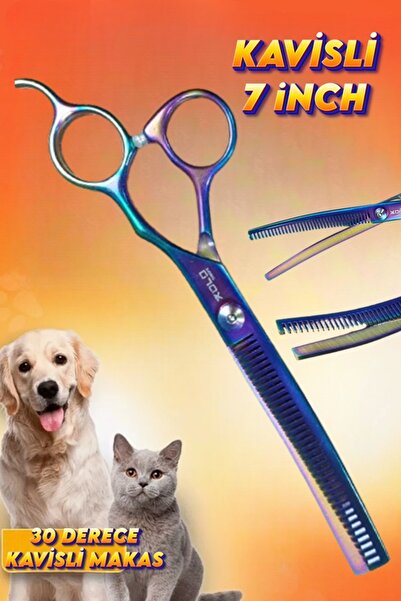 xolo 7 inç Kavisli Rainbow Tüy Toplama İnceltme Kesim Makası Pet Profesyonel Tıraş Kuaför 36 Diş