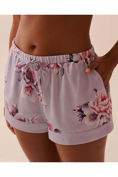 La Vie en Rose Victorian Floral Satin Shorts