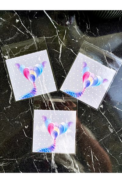 Hayal.kirtasiyesi Patterned Gelatin Bag 5 Pcs Mermaid 10X13 Cm(Closed:10X10 cm) Gift, Buckle, Candy Bag, Holiday