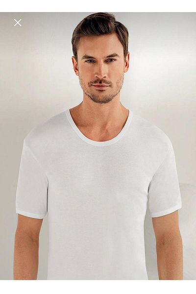 Şahinler 6 Pack Men's White Short Sleeve Crew Neck Ribbed Undershirt Tank Top