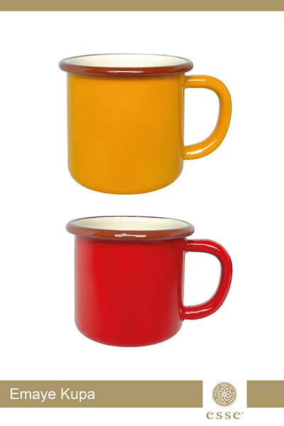Esse Yellow and Red Retro Series Enamel Mug - Set of 2