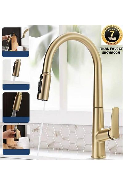 OEM New Matte Gold Kitchen Sink Faucet with Spiral and Fountain - Water Purifier Outlet, 7 Years Warranty Imported