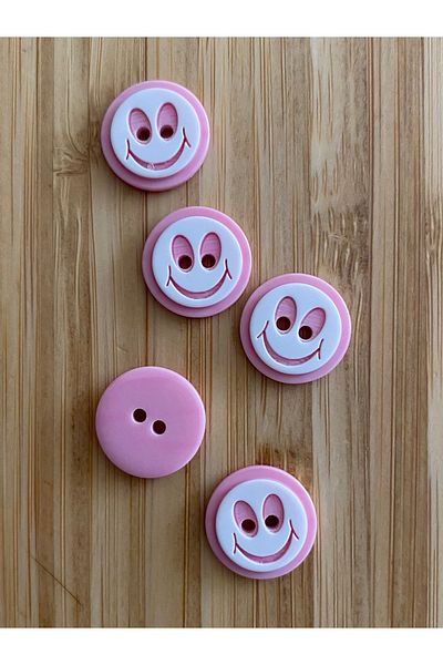 Öztürk Baby Cardigan, Vest and Amigurumi Smiley Face Pattern Button. 15mm. 5 Pkt. Color: Pink/White.