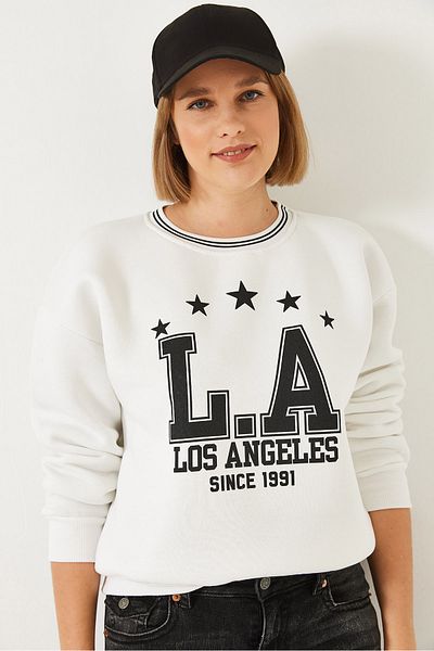 Bianco Lucci Damen-Sweatshirt mit drei Fäden und hohem Schriftzug 60601038