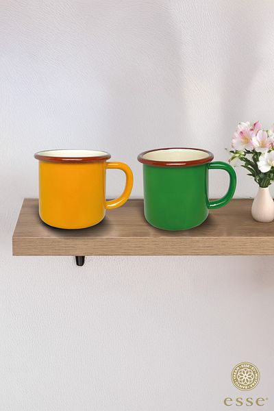 Esse Retro Series Enamel Mug - Yellow & Green Set of 2