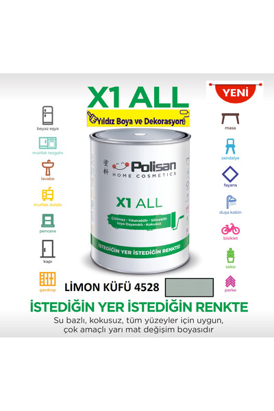 Polisan X1 ALL Her Yeri İstediğini Boya-Çizilmez-Yıkanabilir-Isıya Dayanıklı-Kokusuz-Limon Küfü0.75L