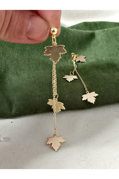 mos&more Gold Plane Leaf Dangle Long Stylish Earrings