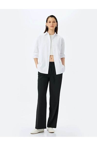 Koton Women's Straight Wide Leg Pocket Black Trousers 5Sak40226Pw
