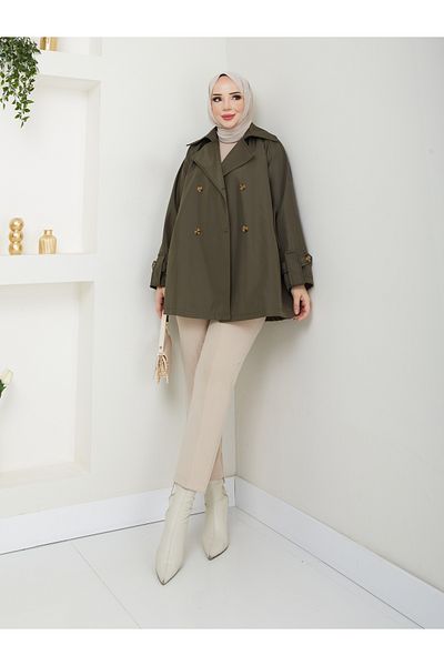 RACE FASHİON Trench oversize pentru femei, impermeabil, cu guler dublu, RC3083
