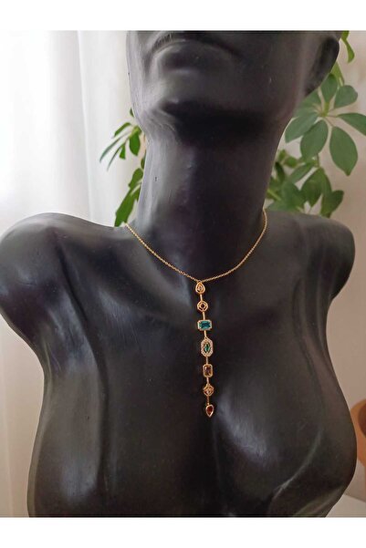 stainless steell قلادة من الفولاذ بأحجار ملونة