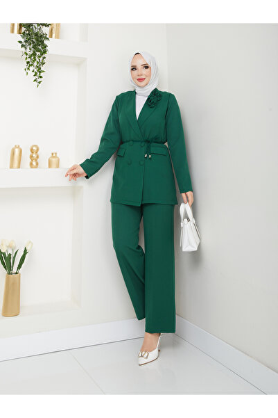 modapark.ist Γυναικείο Σετ Μπλέιζερ με Λεπτομέρειες Ροζ