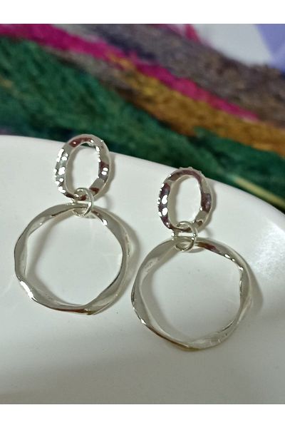 mos&more Silver Double Ring Dangle Stylish Women's Earrings