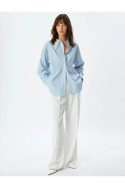 Koton قميص كبير الحجم بياقة دانتيل وأكمام طويلة