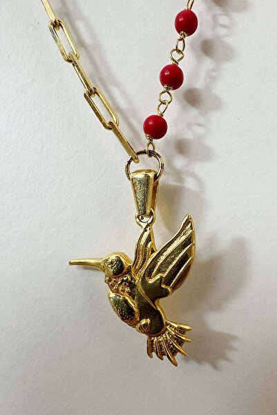 The Leia Mercan Ve Zincirli Hummingbird Kolye / 925 Ayar Gümüş
