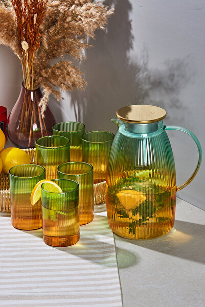 Muba Consept Çizgi Desen Color 7 Parça Bardak ve Sürahi Set