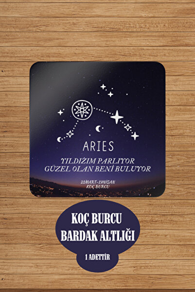 ARİES KOÇ BURCU 1 ADET BASKILI DEKORATİF ÇAY KAHVE BARDAK ALTLIĞI