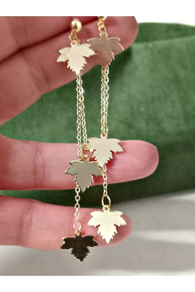 mos&more Gold Plane Leaf Dangle Long Stylish Earrings