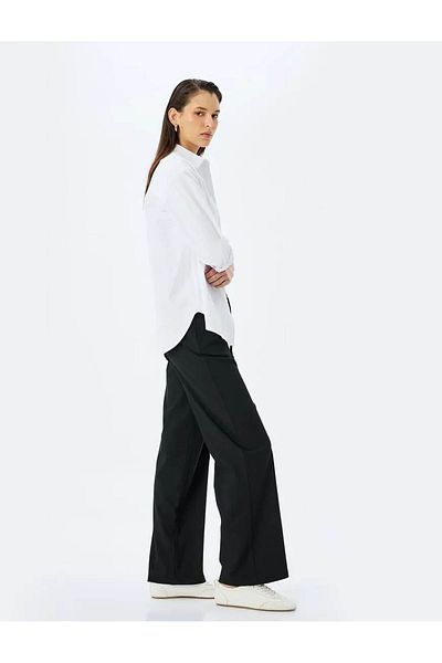 Koton Women's Straight Wide Leg Pocket Black Trousers 5Sak40226Pw