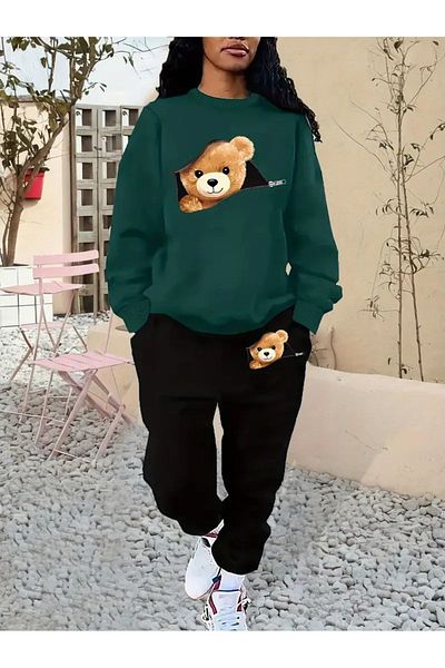 DAXİS Sportwear Company Women's Cycling Neck Bear Printed Tracksuit