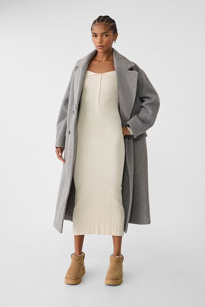 Stradivarius Long knit dress with buttons