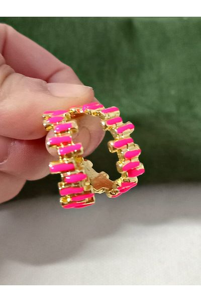 mos&more Pink Enamel Gold Stylish Hoop Earrings