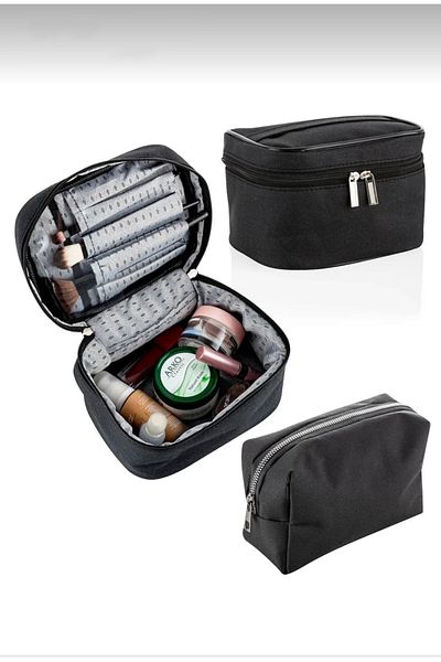adrbags Черен органайзер за гримове за пътуване - Комплект многофункционални козметични чанти от 2 бр