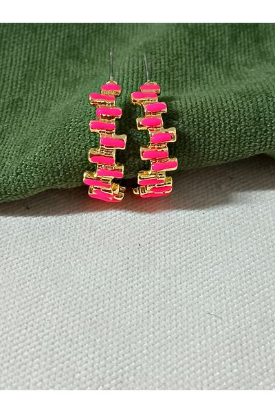 mos&more Pink Enamel Gold Stylish Hoop Earrings