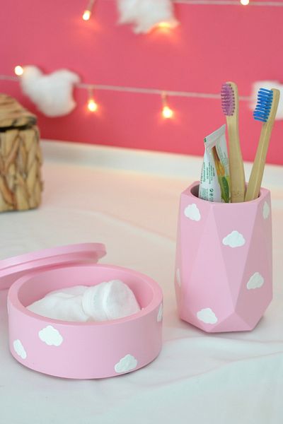 Bİ DOLU DÜKKAN Cloudy Bathroom Organizer Set |   Toothbrush Holder and Cotton Holder |   Bathroom Organizer Set