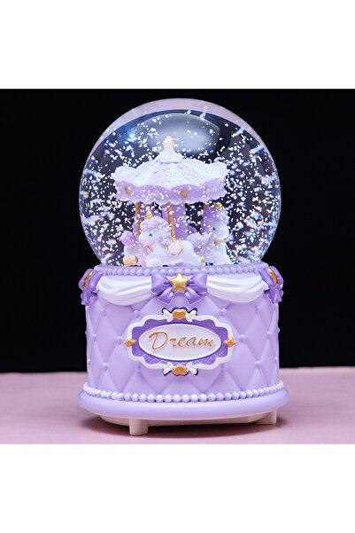 Binbirdemet Işıklı Müzikli Otomatik Kar Püskürtmeli Küre Lila