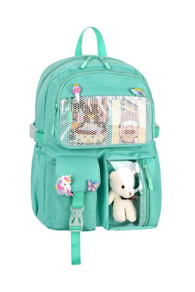 çantamgelsin Σχολική τσάντα Kawaii Κορεάτικου στυλ με αξεσουάρ για κορίτσια και αγόρια Παιδική τσάντα πλάτης Water Green