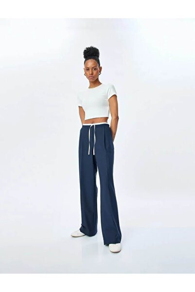 Koton Pantaloni de damă bleumarin cu talie dublă, buzunar detaliat, cu talie ...