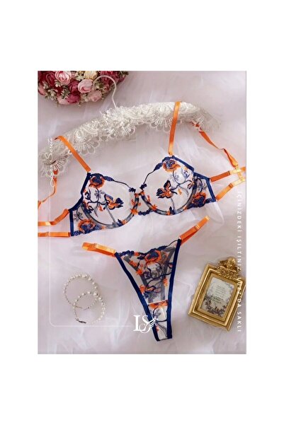 Luzz Underwear turuncu mavi çiçekli ikili takım