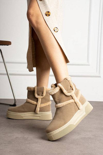ShoeTek Γυναικείες μπότες Luka Beige Suede - Εσωτερικά με Γούνα