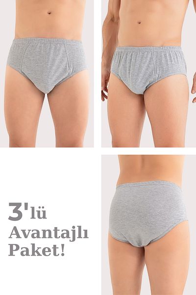 Arma Yıldız Men's Cotton Panties Solid Gray Elastic Waist 3 Pack