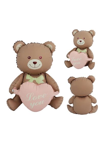 DÜVENCİ TİCARET Retro Seating Heart Bear Foil Balloon