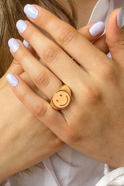 NKIE JEWELS Every Smiling 2297 Gold Adjustable Enameled Gold - Turquoise Face Happens Color Ring On Finger