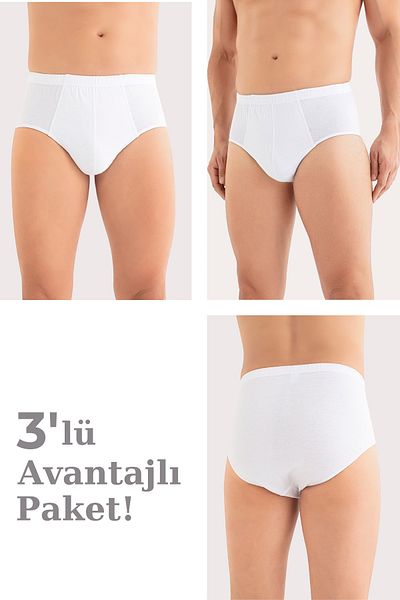 Arma Yıldız Men's Cotton Panties Solid White Elastic Waist 3 Pack