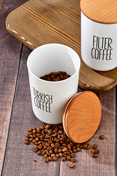 MODA OZY 2'li Ahşap Vakum Kapaklı Transfer Etiketli Turkıshcoffe/filtercoffe Akrilik Kavanoz 900ml