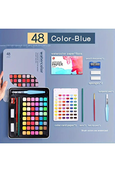 Art Tone Metal Kutuda Profesyonel Tablet Sulu Boya Seti 48 Renk ve Kağıt Fırça Kalem Aksesuar Hediyeli Paket