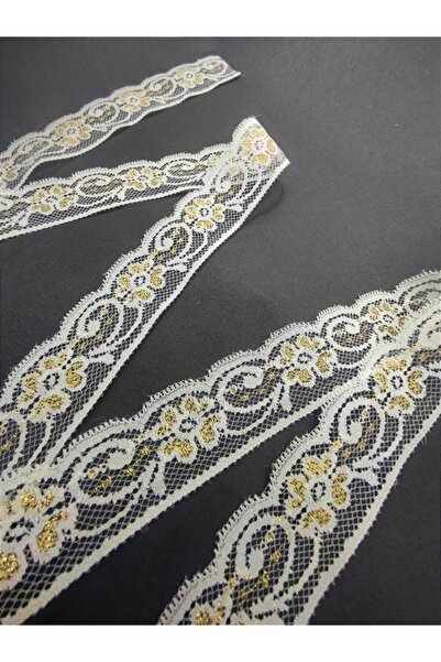 FASHİON DANTEL Black - Ecru - Ecru Gold Glitter Nylon Lace Guipure (5 Mt Ball)