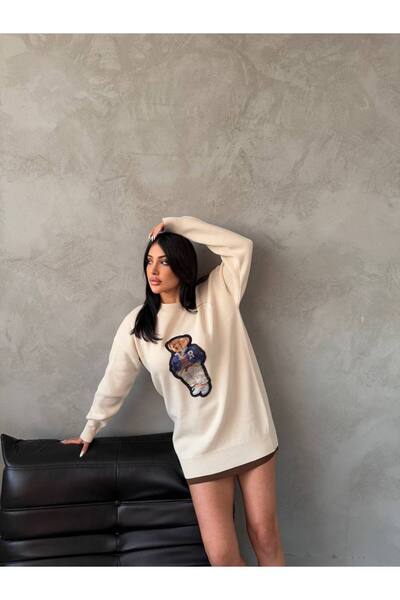 sportiness NAKIŞLI OVERSİZE AYICIKIKLI TRİKO KAZAK