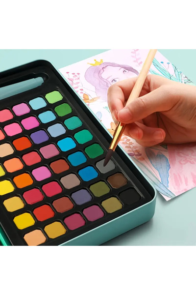 Art Tone Metal Kutuda Profesyonel Tablet Sulu Boya Seti 48 Renk ve Kağıt Fırça Kalem Aksesuar Hediyeli Paket
