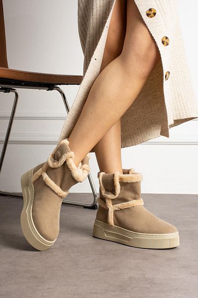 ShoeTek Γυναικείες μπότες Luka Beige Suede - Εσωτερικά με Γούνα