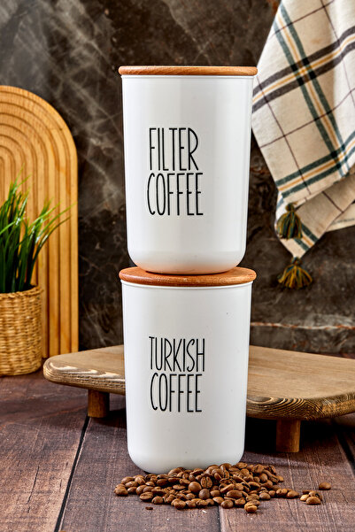 MODA OZY Turkishcoffe/Filtercoffe Acrylic Jar 900ml with 2-Pack Wooden Vacuum Lid Transfer Label
