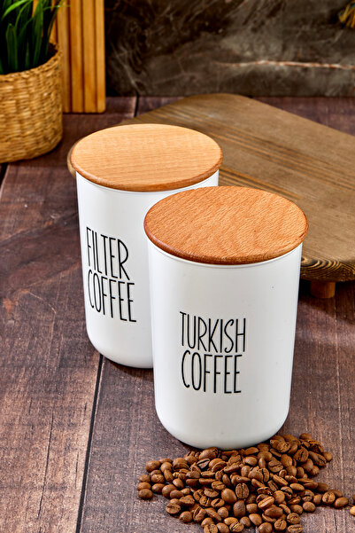 MODA OZY Turkishcoffe/Filtercoffe Acrylic Jar 900ml with 2-Pack Wooden Vacuum Lid Transfer Label