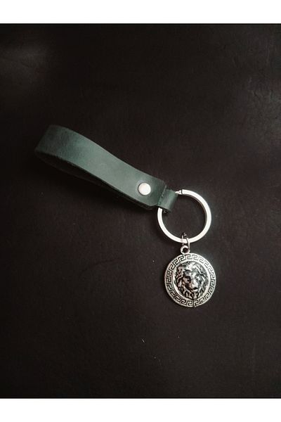 BSN Store Skandinav Lion Figure Khaki Green Genuine Leather Keychain