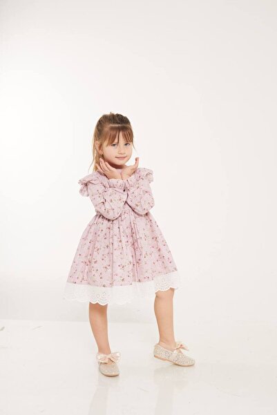 Teeny Weeny Kids Rochie festonată cu model de flori pentru fete