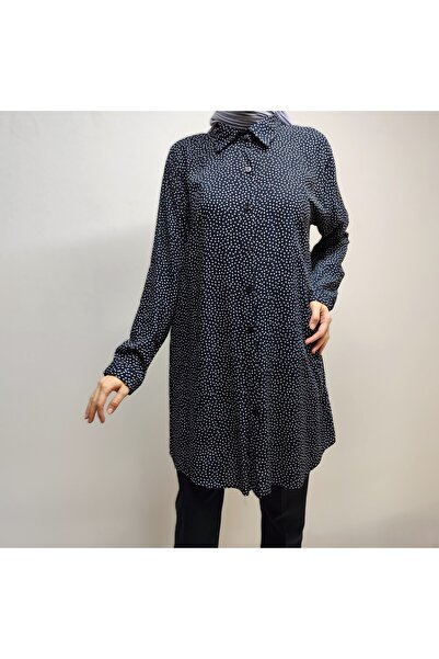 İlayda Puantiyeli Viskon Düğmeli Tunik Gömlek